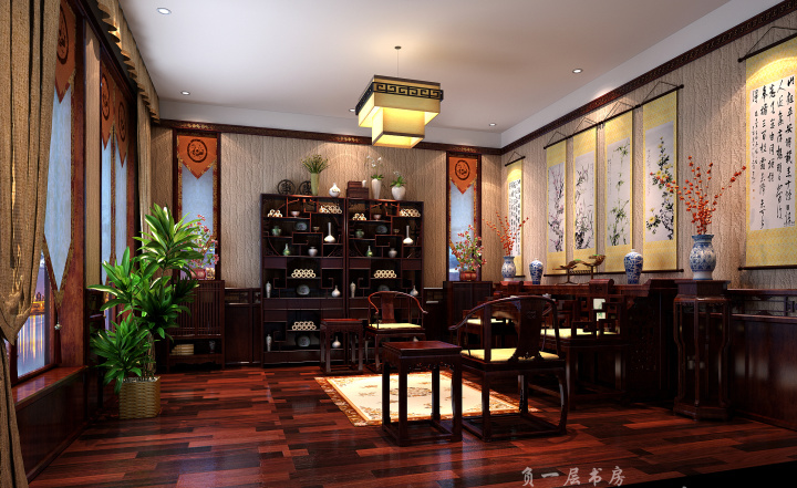 古典中式裝修效果圖集_中式裝修效果圖_中式客廳書(shū)房裝修效果圖片