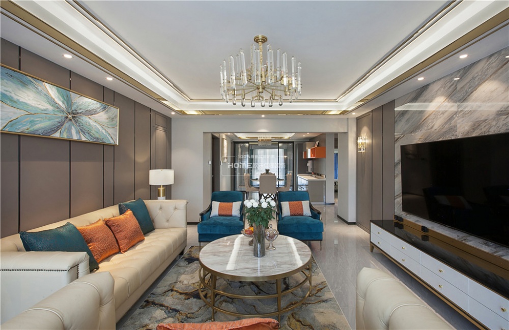 客廳電視背景墻裝修效果圖歡樂(lè)佳園裝飾|現(xiàn)代輕奢風(fēng)格，滿潮流混搭客廳設(shè)計(jì)圖片賞析