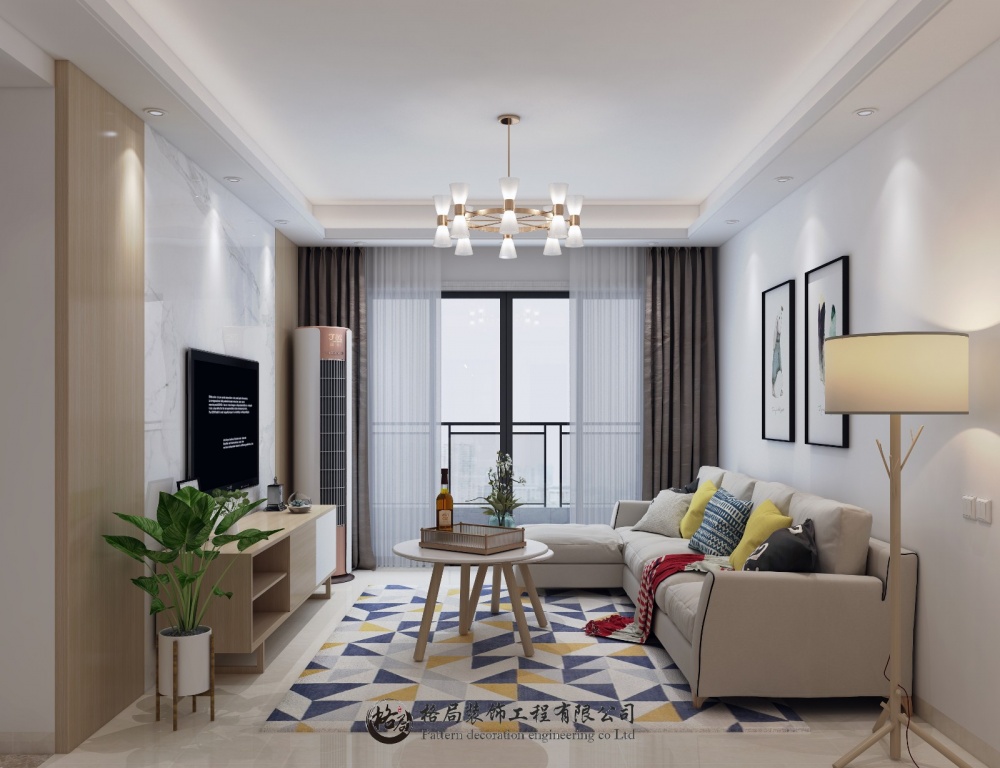 客廳窗簾裝修效果圖堅(jiān)基美麗城|95㎡北歐風(fēng)格北歐極簡客廳設(shè)計(jì)圖片賞析