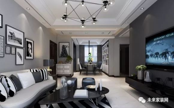 很酷的灰色時(shí)尚現(xiàn)代風(fēng)格裝修效果圖，餐廳酒柜設(shè)計(jì)美觀大方！