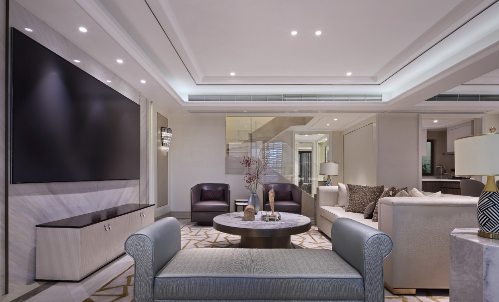 客廳電視背景墻裝修效果圖點(diǎn)石亞洲摩登港風(fēng)，經(jīng)典精致潮流混搭客廳設(shè)計(jì)圖片賞析