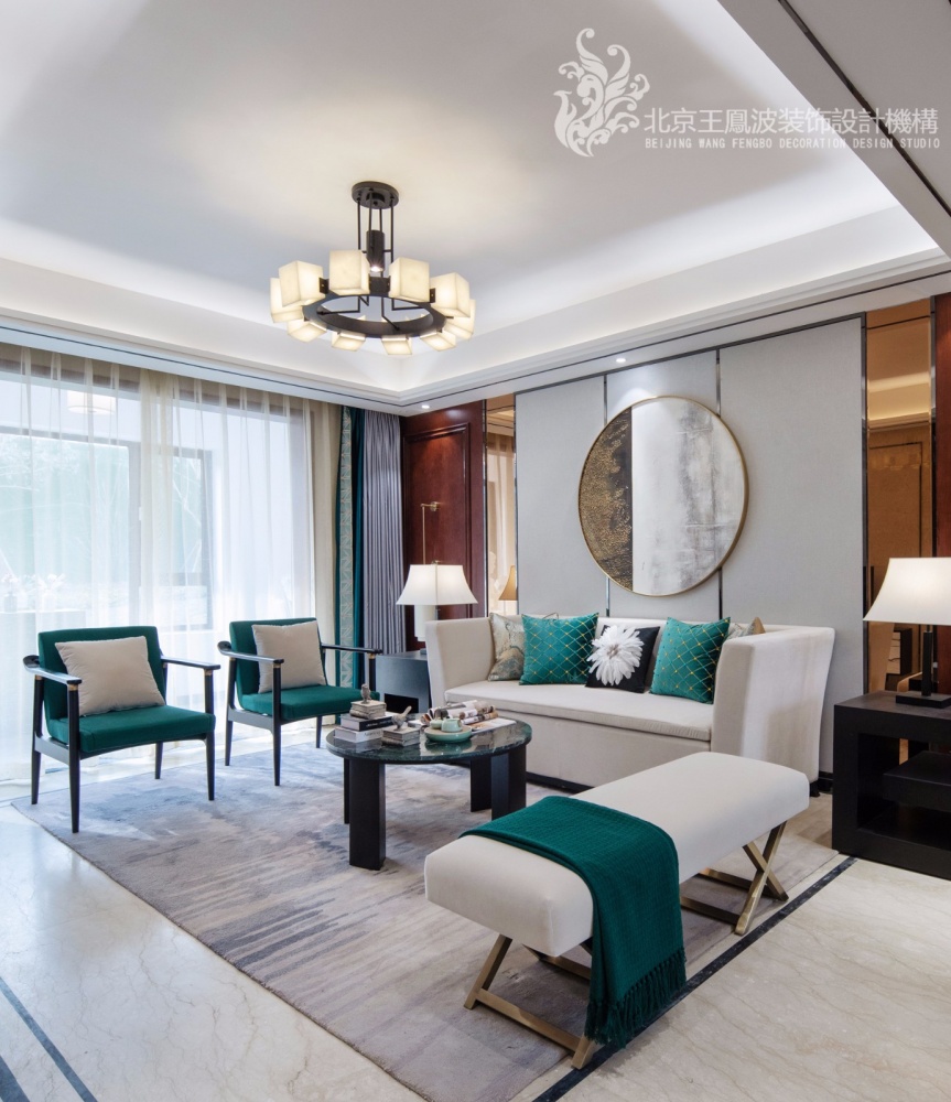 客廳窗簾裝修效果圖樣板間設(shè)計，簡約新中式混搭潮流混搭客廳設(shè)計圖片賞析