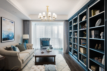 130㎡美式風格四居，用一面墻的書柜，給生活以“詩和遠方”~