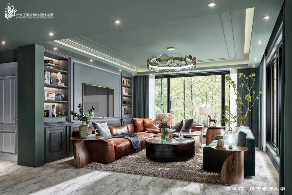 客廳窗簾裝修效果圖簡(jiǎn)約美式別墅設(shè)計(jì)，復(fù)地·灣流匯美式經(jīng)典客廳設(shè)計(jì)圖片賞析