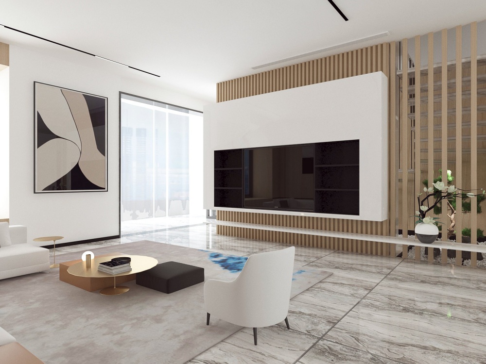 客廳電視背景墻裝修效果圖現(xiàn)代復式現(xiàn)代簡約客廳設(shè)計圖片賞析