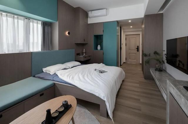 酒店公寓裝修效果圖(35㎡酒店式開間單身公寓，半平米都沒浪費(fèi)，還裝得很有檔次)(圖15)