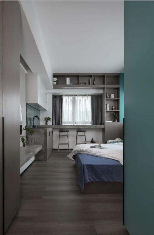 酒店公寓裝修效果圖(35㎡酒店式開間單身公寓，半平米都沒浪費(fèi)，還裝得很有檔次)(圖5)