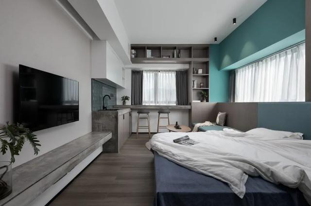 酒店公寓裝修效果圖(35㎡酒店式開間單身公寓，半平米都沒浪費(fèi)，還裝得很有檔次)(圖6)