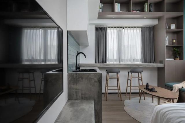 酒店公寓裝修效果圖(35㎡酒店式開間單身公寓，半平米都沒浪費(fèi)，還裝得很有檔次)(圖7)